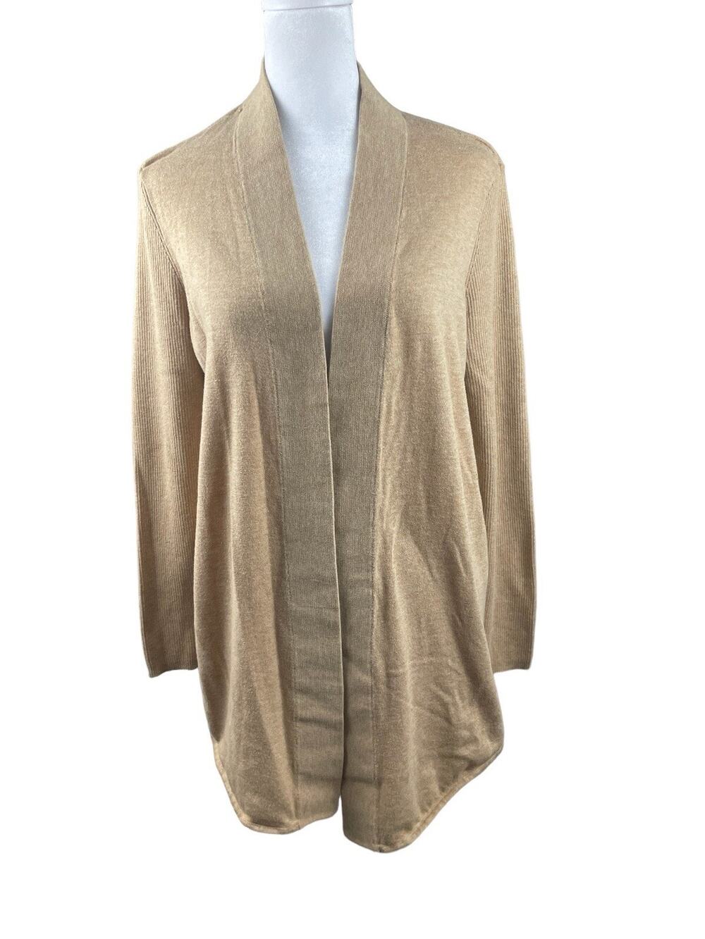 Chico's 2 (US 12 L) Open Front Cardigan Sweater Beige Long Sleeve Cotton/Acrylic